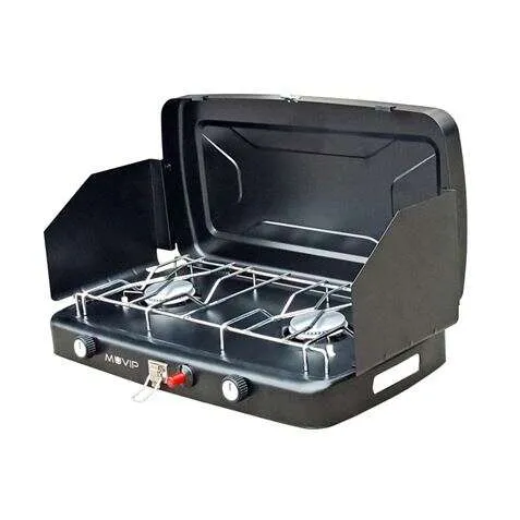 Muvip Cocina de Gas 2 Fuegos con Protectores Contra Viento - Color Negro