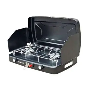 Muvip Cocina de Gas 2 Fuegos con Protectores Contra Viento - Color Negro