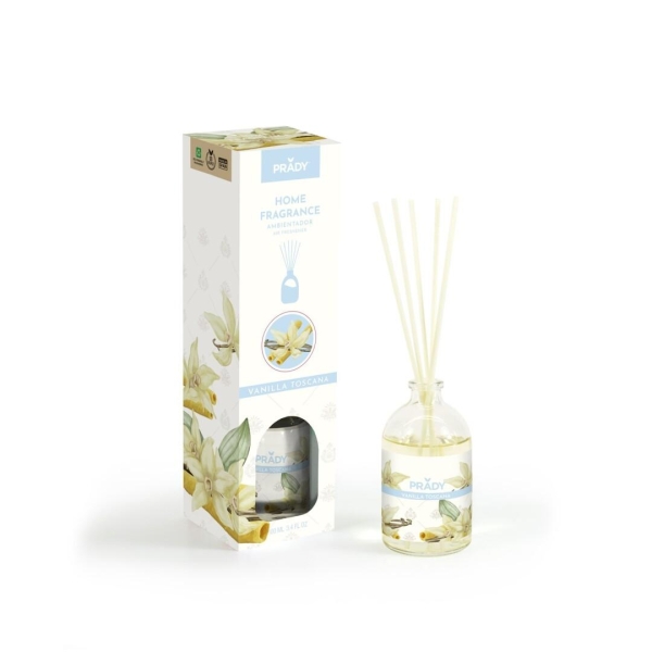 Prady Ambientador Mikado Vainilla Toscana - Frasco De Cristal 100 Ml Y Varitas Difusoras