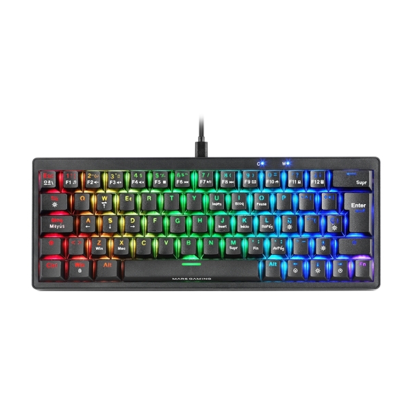 Mars Gaming Mkminipro Teclado Compacto Hibrido H-Mech - Switch Skn Marron - Disposicion Qwerty Es - Iluminacion Rgb Chroma - 300X114X42Mm - Color Negro