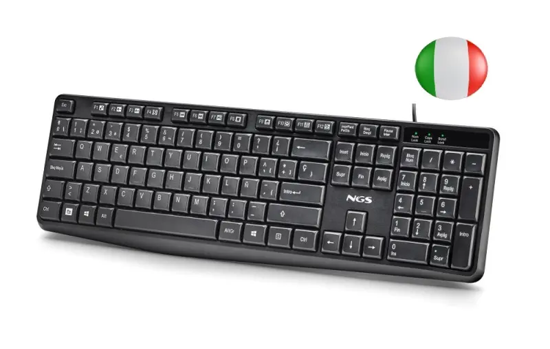 NGS Funky V4 Teclado USB QWERTY Portugués 12 Teclas Multimedia Membrana Silenciosa 1.5m Negro