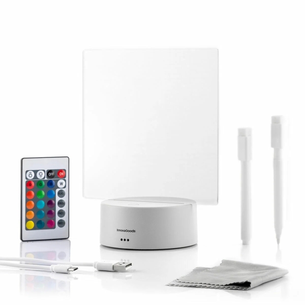 Innovagoods Lemo Tablero De Notas Y Mensajes Led - Incluye Cable Usb - Rgb De Intesidad Regulable - Mando A Distancia - 15X19X9.5Cm. - Color Gris