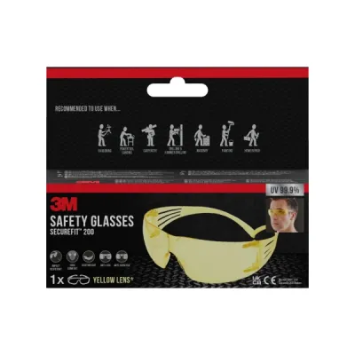 3M SecureFit Gafas de Seguridad Lentes Amarillas Antivaho Antirrayaduras Protección UV