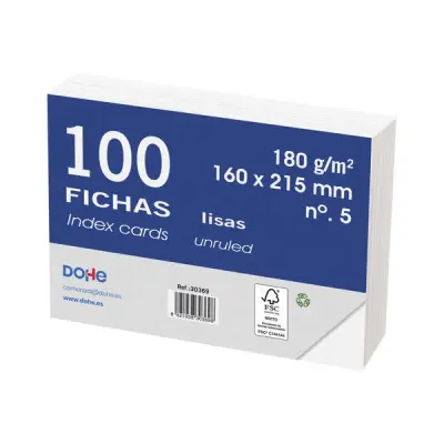 Dohe Fichas de Cartulina Offset Blanca 180g Paquete de 100 Fichas