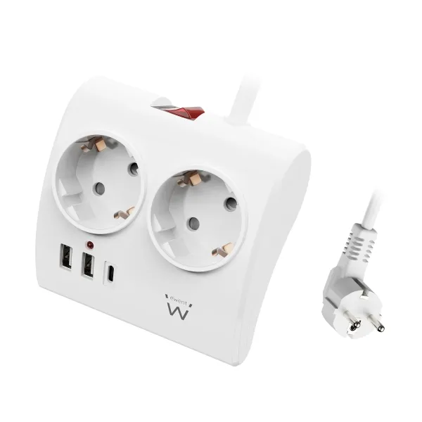 Ewent Regleta De 5 Tomas De Sobremesa - 2X Schuko 16A - 2X Usb-A - 1X Usb-C - Interruptor On/Off - Cable De 1.5M - Color Blanco