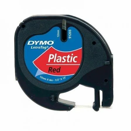 Dymo Cinta 91203 - Negro Sobre Rojo - 12Mmx4M - Plástico - Rotuladora Letratag