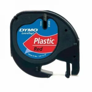 Dymo LetraTag S0721630 Cinta de Etiquetas Original 12mm x 4m Texto Negro sobre Fondo Rojo