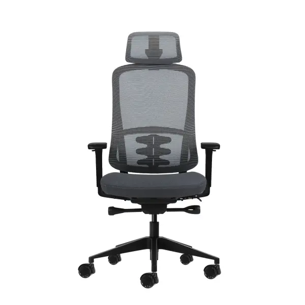 Oqonos Cherg 019 Silla de Oficina Ergonomica con Reposacabezas Ajustable y Reposabrazos 4D - Gris