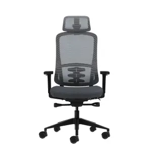 Oqonos Cherg 019 Silla de Oficina Ergonomica con Reposacabezas Ajustable y Reposabrazos 4D - Gris