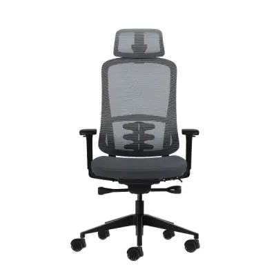Oqonos Cherg 019 Silla de Oficina Ergonomica con Reposacabezas Ajustable y Reposabrazos 4D - Gris