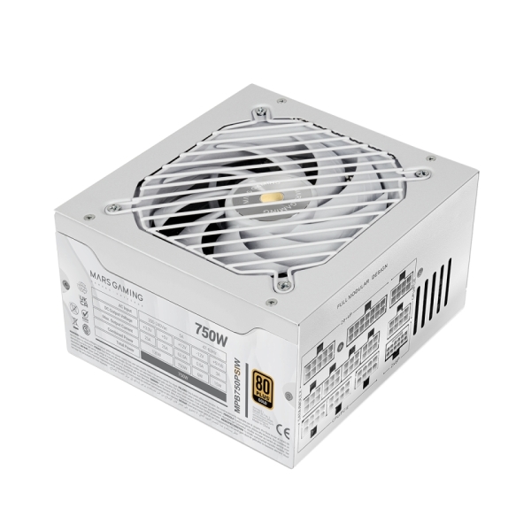 FUENTE DE ALIMENTACION MODULAR MARS GAMING 750W MPB750PSIW ATX 3.1 80 PLUS GOLD PFC ACTIVO BLANCO