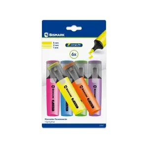 Bismark Pack de 6 Marcadores Fluorescentes Neon - Tinta de Secado Rápido, Punta Biselada