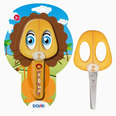 Dohe Tijera Escolar para Niños Acero Inoxidable Puntas Redondeadas Diseño León