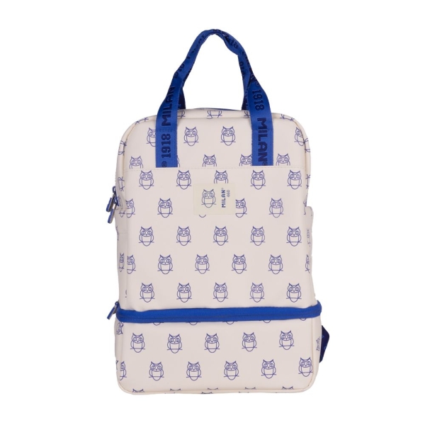 Milan Coleccion 460 Mochila Infantil Con Compartimento Isotermico - Amplio Compartimento Interior - 2 Bolsillos Laterales - Capacidad Total 9,5L - Color Beige/Azul