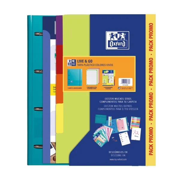 Oxford Europeanbinder Live & Go Carpeta 4 Anillas A4 80H 5x5 con Separadores Polyfoam Colores Vivos