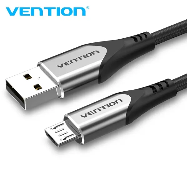 Vention Cable Micro Usb Reversible - Carga Rapida 3A - Transmision 480Mbps - Durabilidad Mejorada - Proteccion De Bateria - Color Gris