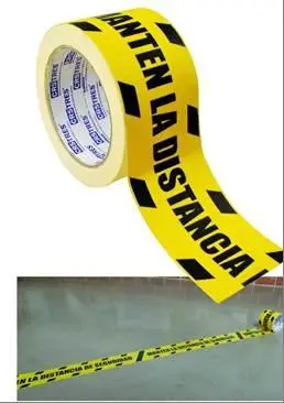 Cinta De Señalización Adhesiva 72mm X 25m Amarillo/Negro "Mantenga La Distancia