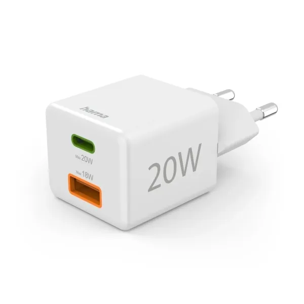 HAMA Cargador USB GaN 20W 1xUSB-C PD 1xUSB-A Blanco