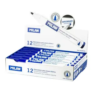 Milan Rotulador Pizarra Blanca Punta Redonda Azul Caja 12 Unidades