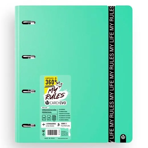 Carchivo Carpeblock 360 My Rules Recambio 100H A4 5x5 90gr 4 Separadores PP Foam Jade