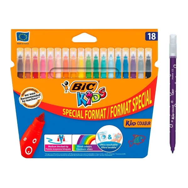 Bic Kids Couleur Pack De 18 Rotuladores - Punta Mediana - Lavable - Colores Surtidos