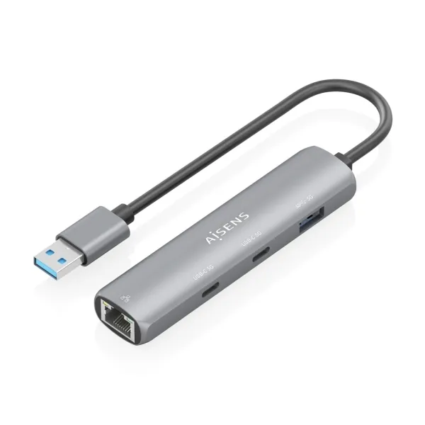 Aisens Asuc-4P036-Gr Adaptador De Red Usb 3.0 A Ethernet Gigabit + Hub 2Xusb-C Y 1Xusb-A 3.0 - 15Cm - Color Gris