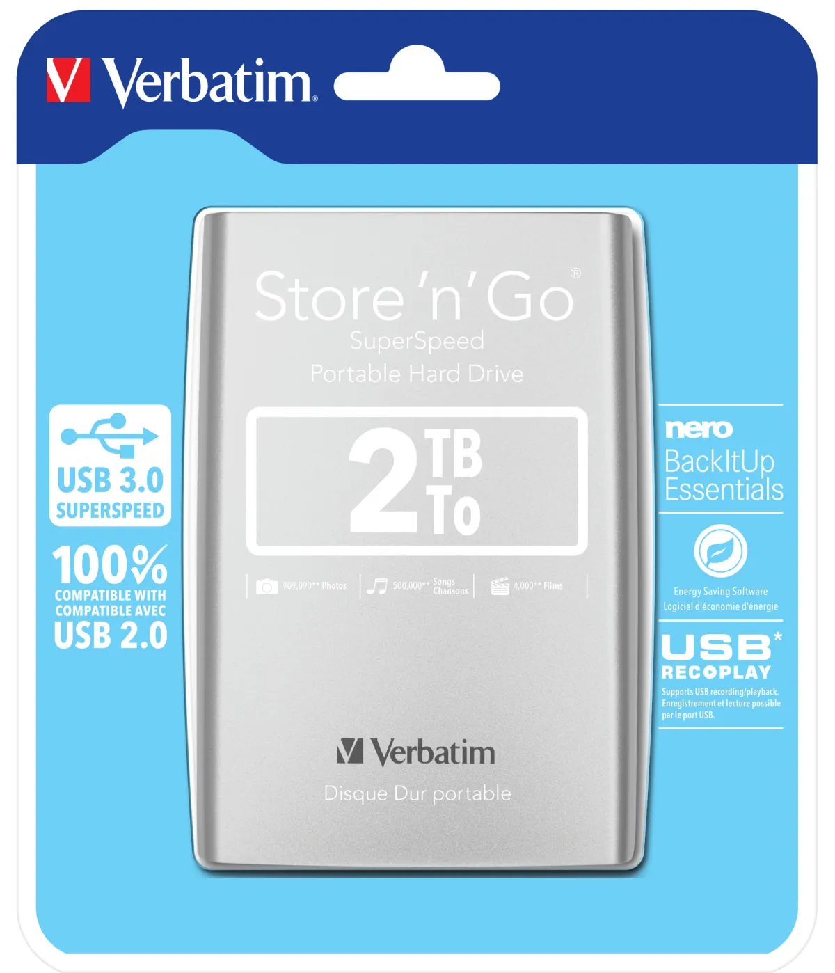 Verbatim Disco Duro Portátil Store 'N' Go 2TB HDD 2.5" USB 3.0 Plata