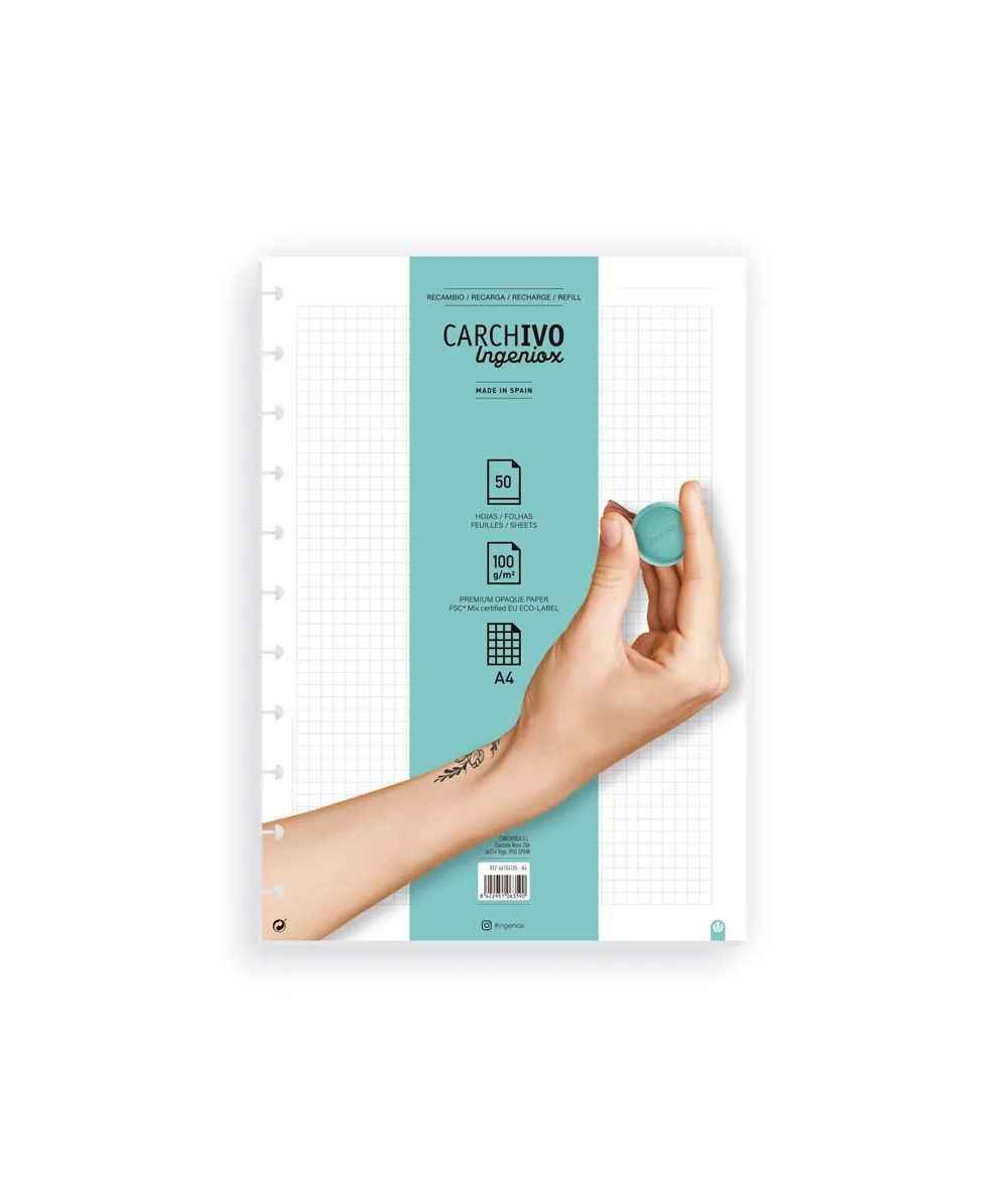 Carchivo Cuaderno Ingeniox A4 50 Hojas Extraíbles 100g Cuadrícula 5x5