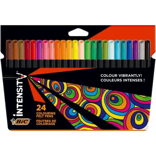 Bic Intensity Pack De 24 Rotuladores - Punta 0.9Mm - Tinta Con Base De Agua Lavable - Colores Surtidos