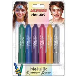 Alpino Fiesta Face Stick Metallic - Pack de 6 Barritas de Pintura Facial Retráctil