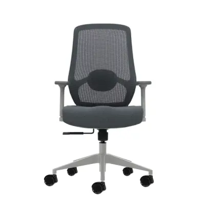 Oqonos Cherg 026 Silla de Oficina Ergonomica con Soporte Lumbar Ajustable, Reposabrazos 4D, Piston de Gas Clase 4, Asiento Moldeado - Gris