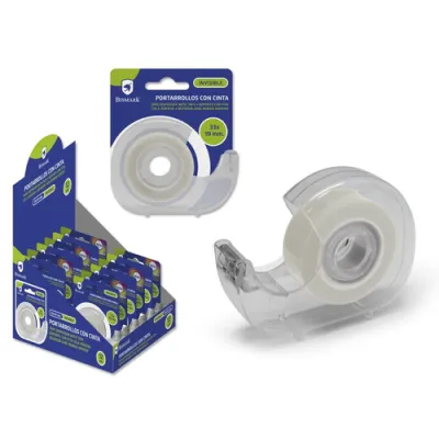 Bismark Cinta Adhesiva Invisible 19Mmx33M Con Portarrollos - Cuerpo De Plastico - Ideal Para Uso Escolar - Transparente