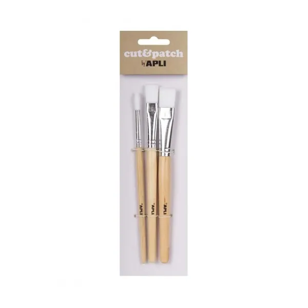 Apli Pack de 3 Pinceles de Madera con Cerdas de Nylon para Manualidades