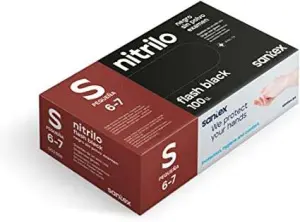 Santex Flash Black Pack de 100 Guantes de Nitrilo Talla S - 6 gramos - Sin Polvo - Libre de Latex - No Esteriles - Color Negro