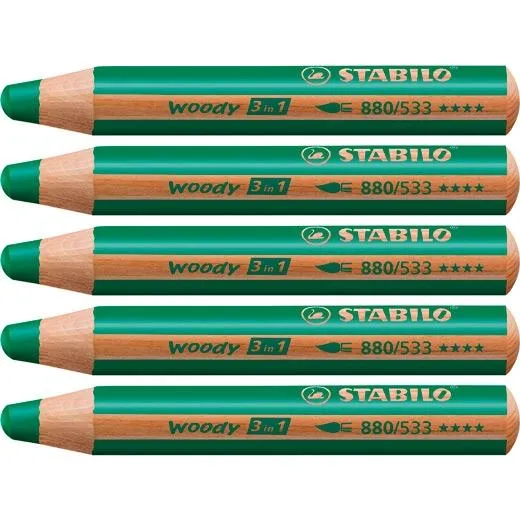 Stabilo Lápices De Colores Woody 3 En 1 Verde Oscuro Estuche 5 Ud