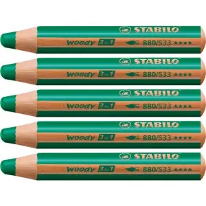 Stabilo Lápices De Colores Woody 3 En 1 Verde Oscuro Estuche 5 Unidades