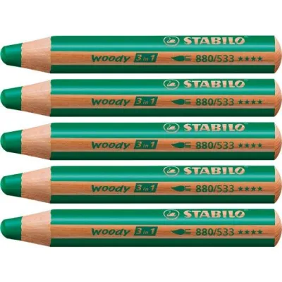 Stabilo Lápices De Colores Woody 3 En 1 Verde Oscuro Estuche 5 Unidades