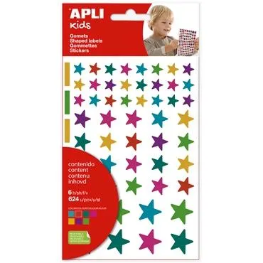 Apli Gomets Estrellas Removibles Multicolor 624U 6 Hojas C/Surtidos