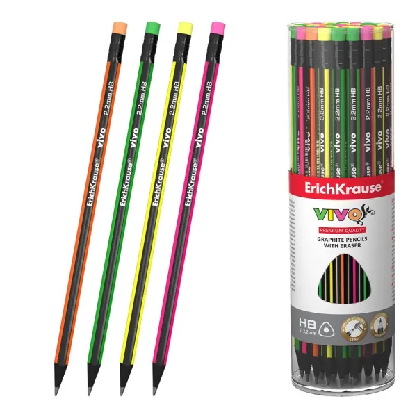ErichKrause VIVO Lápiz de Grafito HB Triangular con Goma de Borrar - Colores Surtidos