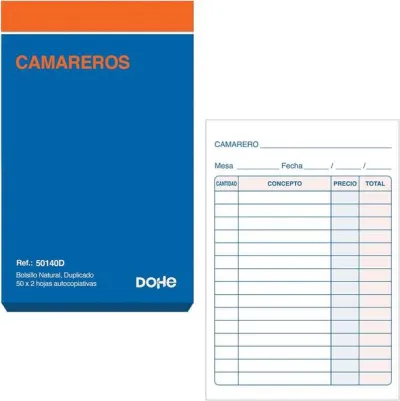Dohe Talonario Camareros 1/8 Bolsillo Duplicado Autocopiativo