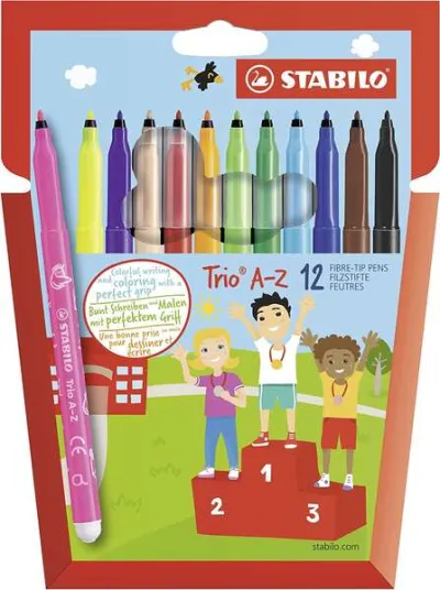 Stabilo Trio A-Z Pack de 12 Rotuladores Punta Fina 0.7mm Tinta Super Lavable