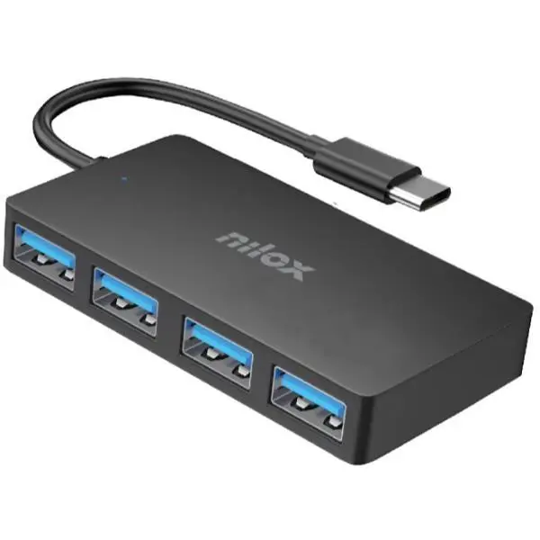 Nilox Hub 4 Puertos Usb-A 3.2 Cable 15,5 Cm Aluminio Negro