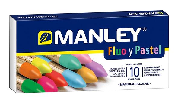 Manley Estuche De 10 Ceras Blandas 60Mm C/Surtidos Fluorescentes Y Pastel