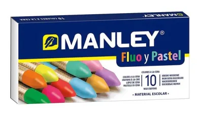 Manley Estuche De 10 Ceras Blandas 60Mm C/Surtidos Fluorescentes Y Pastel
