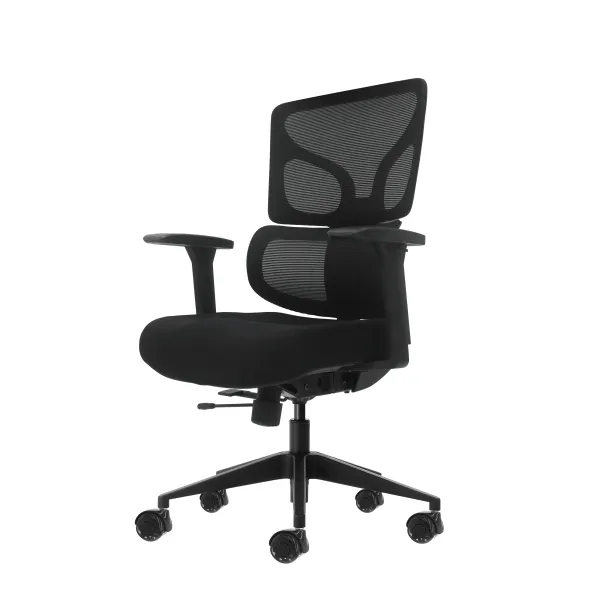Oqonos Cherg 012 Silla De Oficina Ergonomica Con Respaldo Y Asiento De Malla Elastica, Reposabrazos 4D, Asiento Deslizable Ergonomico Moldeado Y Ruedas De Silicona - Negro