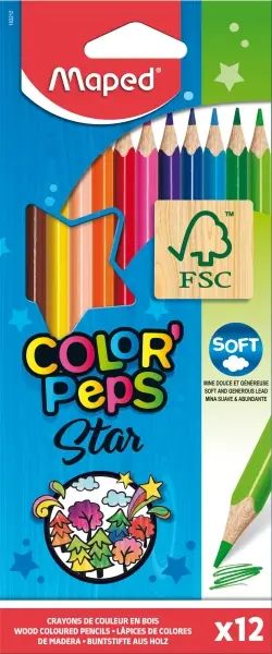 Maped Lápices De Colores Color'Peps Star Certificado FSC Estuche 12 Unidades