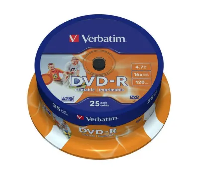 Verbatim DVD-R 4.7GB 16X 25 Pack Spindle Wide Inkjet Printable