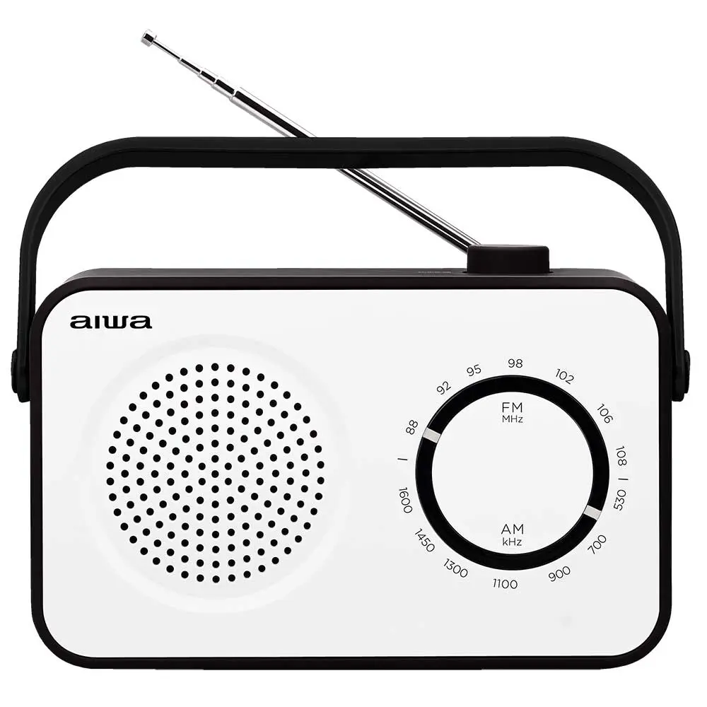 AIWA R-190BW Radio Vintage AM/FM con Altavoz de 4" y Jack 3.5mm Color Blanco