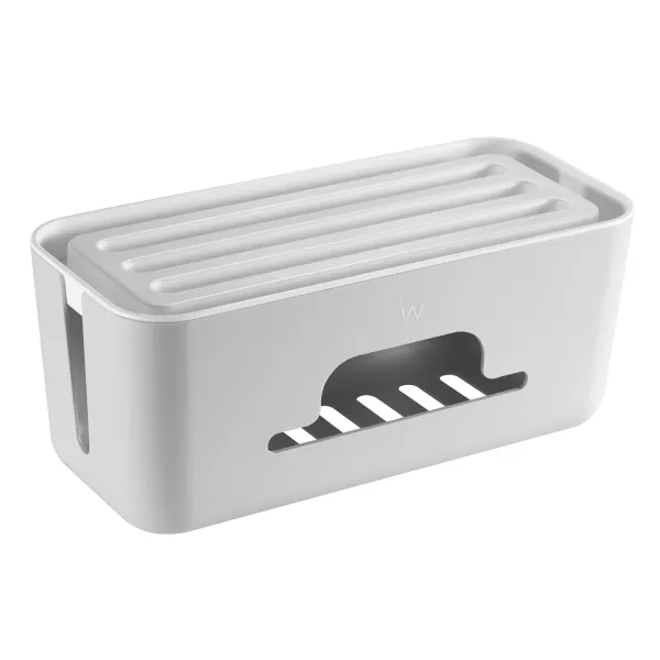 Ewent Caja Organizadora Para Cables - Soporte Para Tabletas Y Telefonos - Disipacion Calor - Tapa Extraible - 30.7X13.5X13Cm - Color Blanco