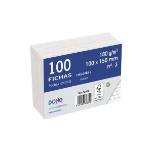 Dohe Fichas de Cartulina Offset Blanca 180g Rayadas Paquete de 100 Unidades